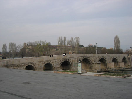stone bridge separating Albanian and Orthodox part